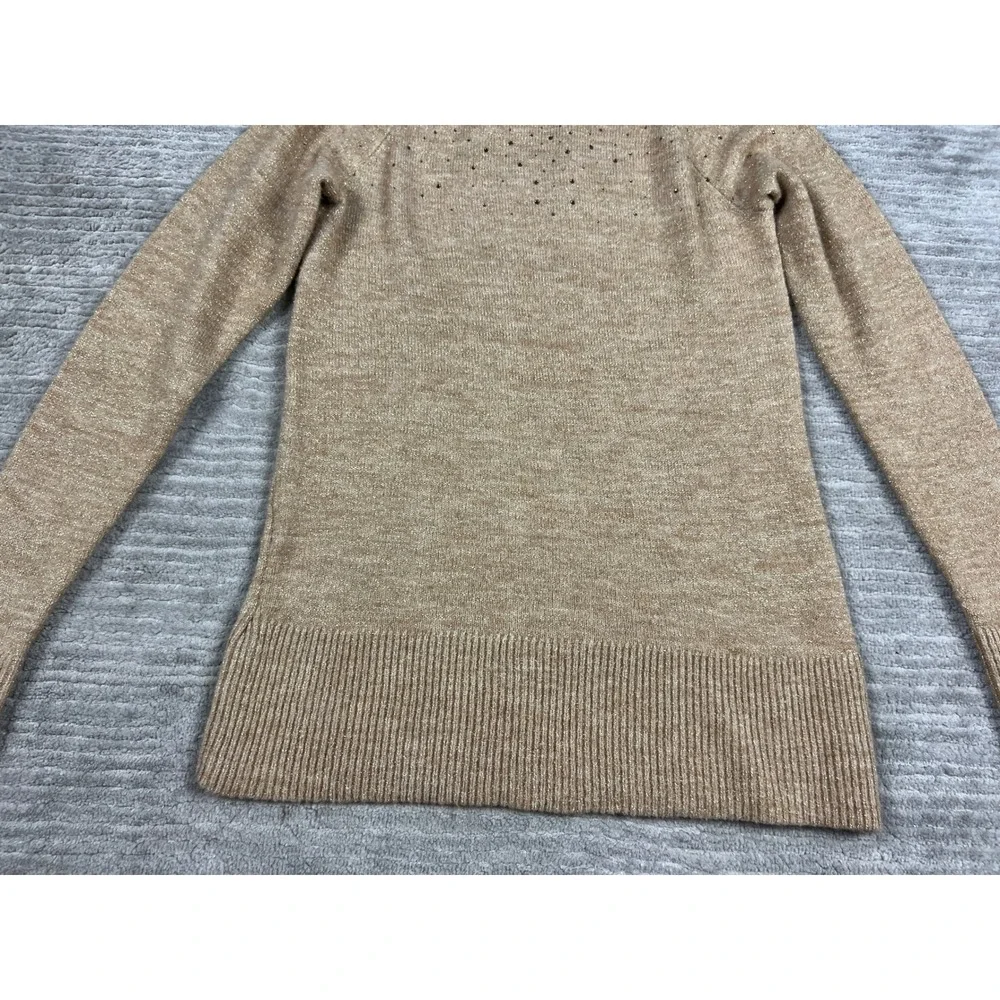 Apt. 9 Sweater Womens XS Tan Metallic Rhinestone Crew Neck Pullover Shimmer‎